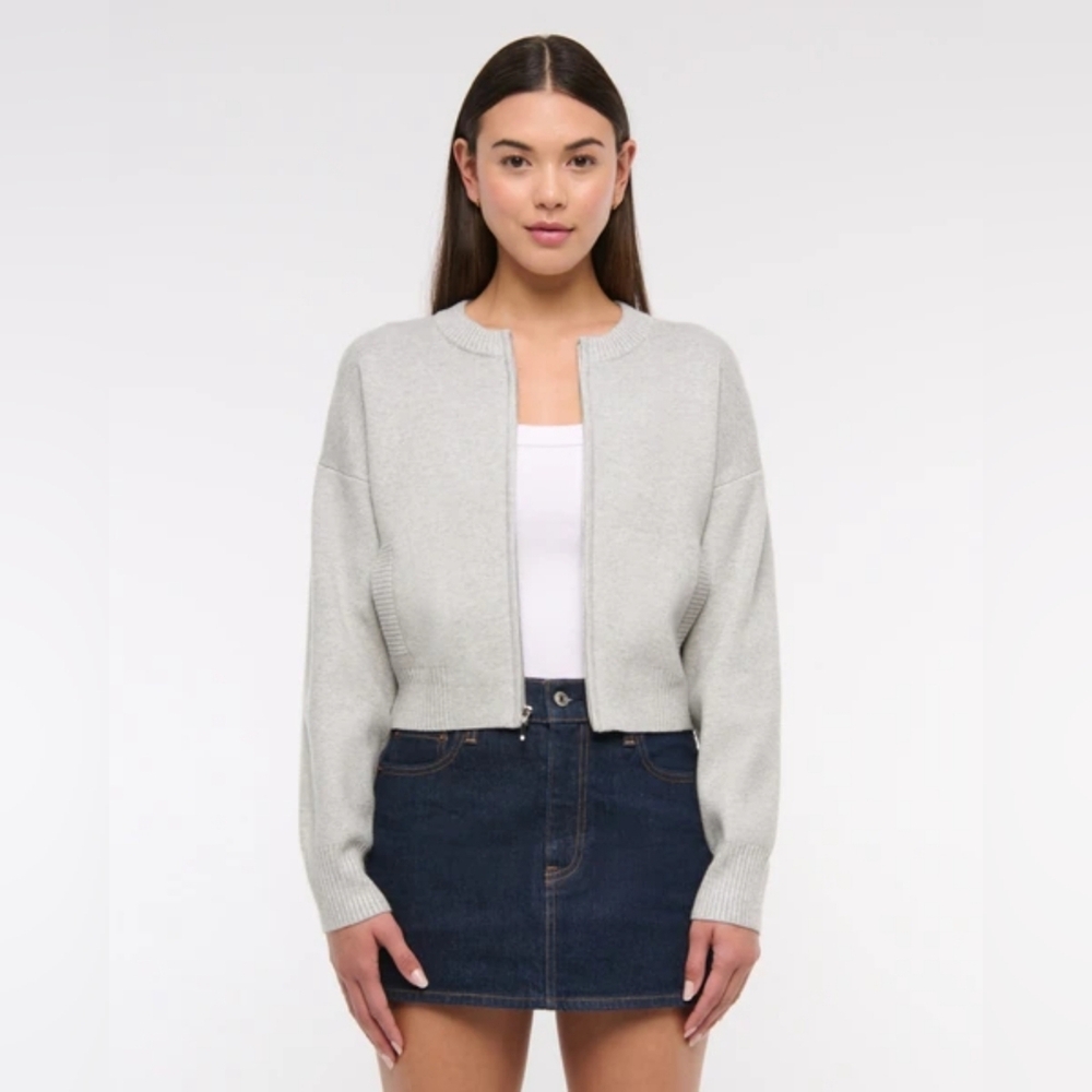 Abercrombie Sweater LuxeLoft Zip-Up Crew Cardigan Sweater Grey Women’s Large